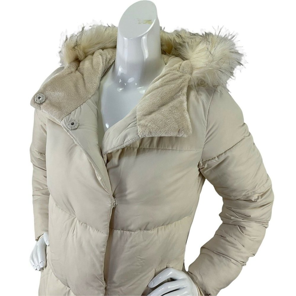 Rachel Parcell Coat Womens Sz Small Cream Puffer Faux Fur Hooded Msrp $228 Nwot - Picture 2 of 10